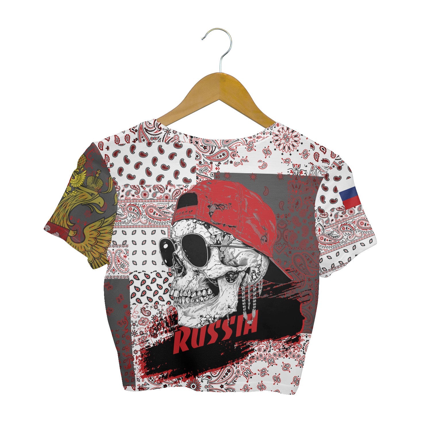 Russia Croptop T Shirt Paisley Flag And Skull Style 2