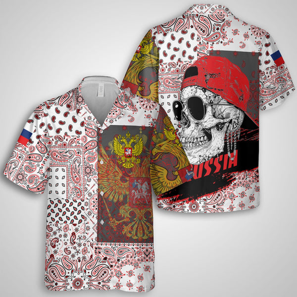 Russia Hawaiian Shirt Paisley Flag And Skull Style 1