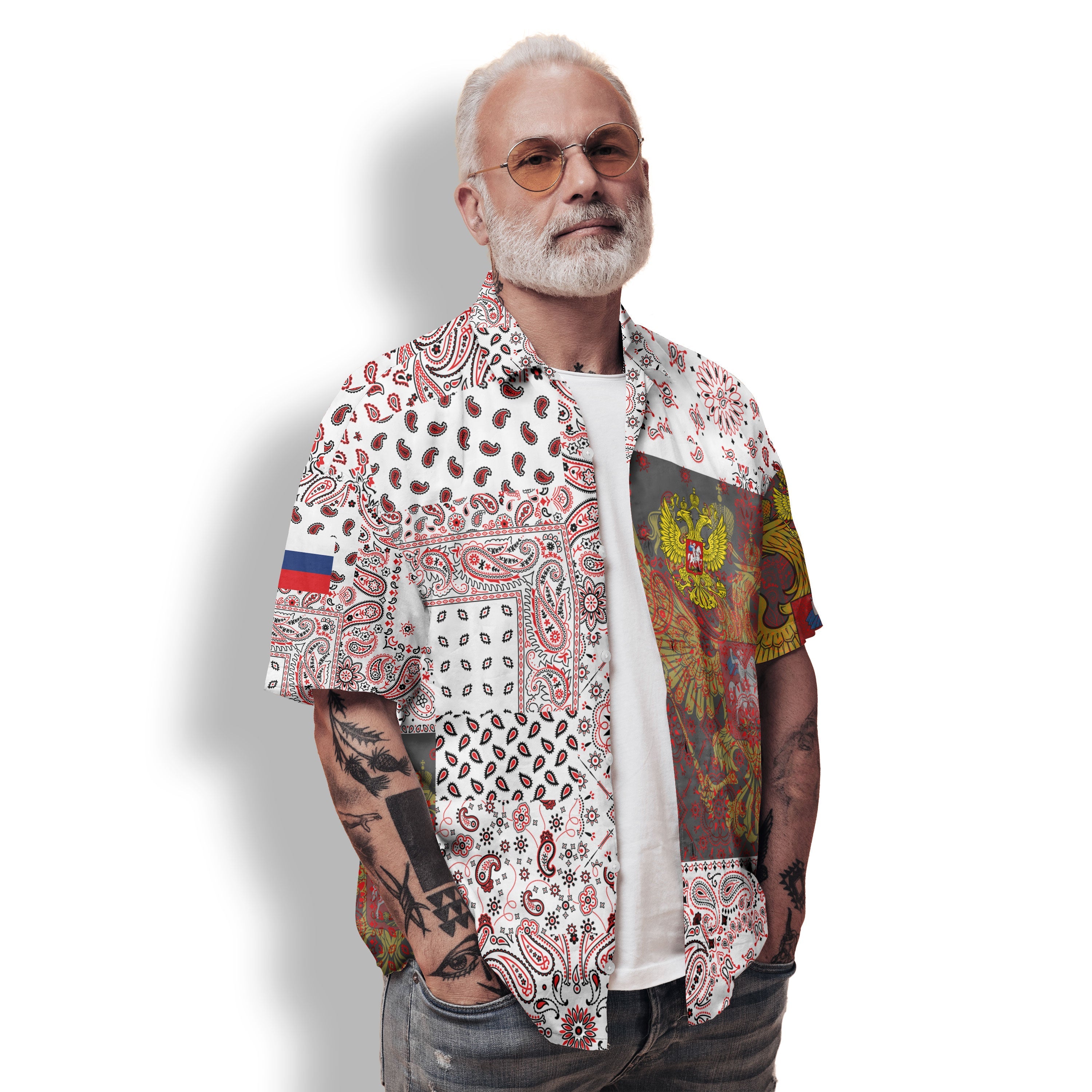 Russia Hawaiian Shirt Paisley Flag And Skull Style 2