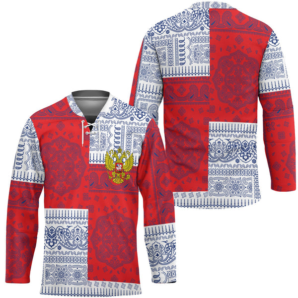 Russia Hockey Jersey Flag And Paisley Basic Style 1