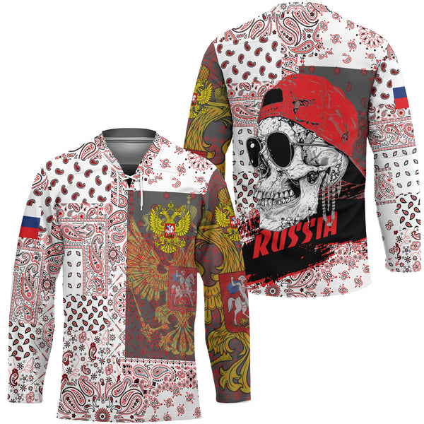 Russia Hockey Jersey Paisley Flag And Skull Style 1