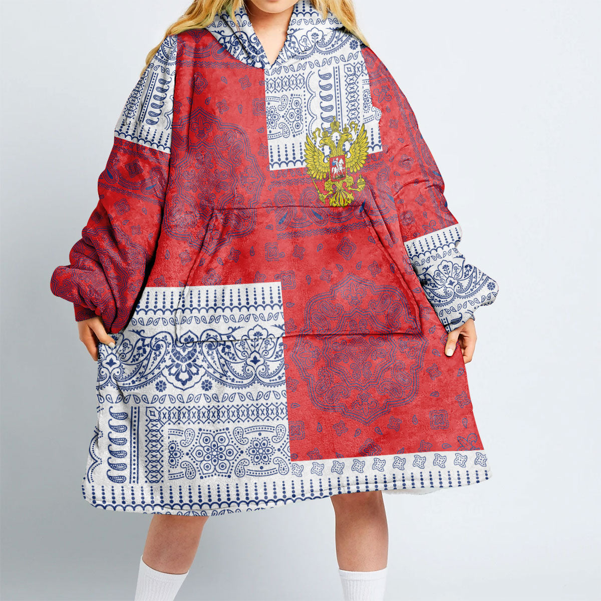 Russia Hoodie Blanket Flag And Paisley Basic Style 2