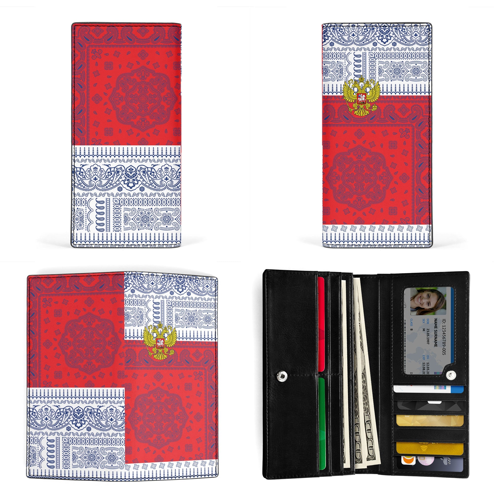 Russia Leather Wallet Flag And Paisley Basic Style 3