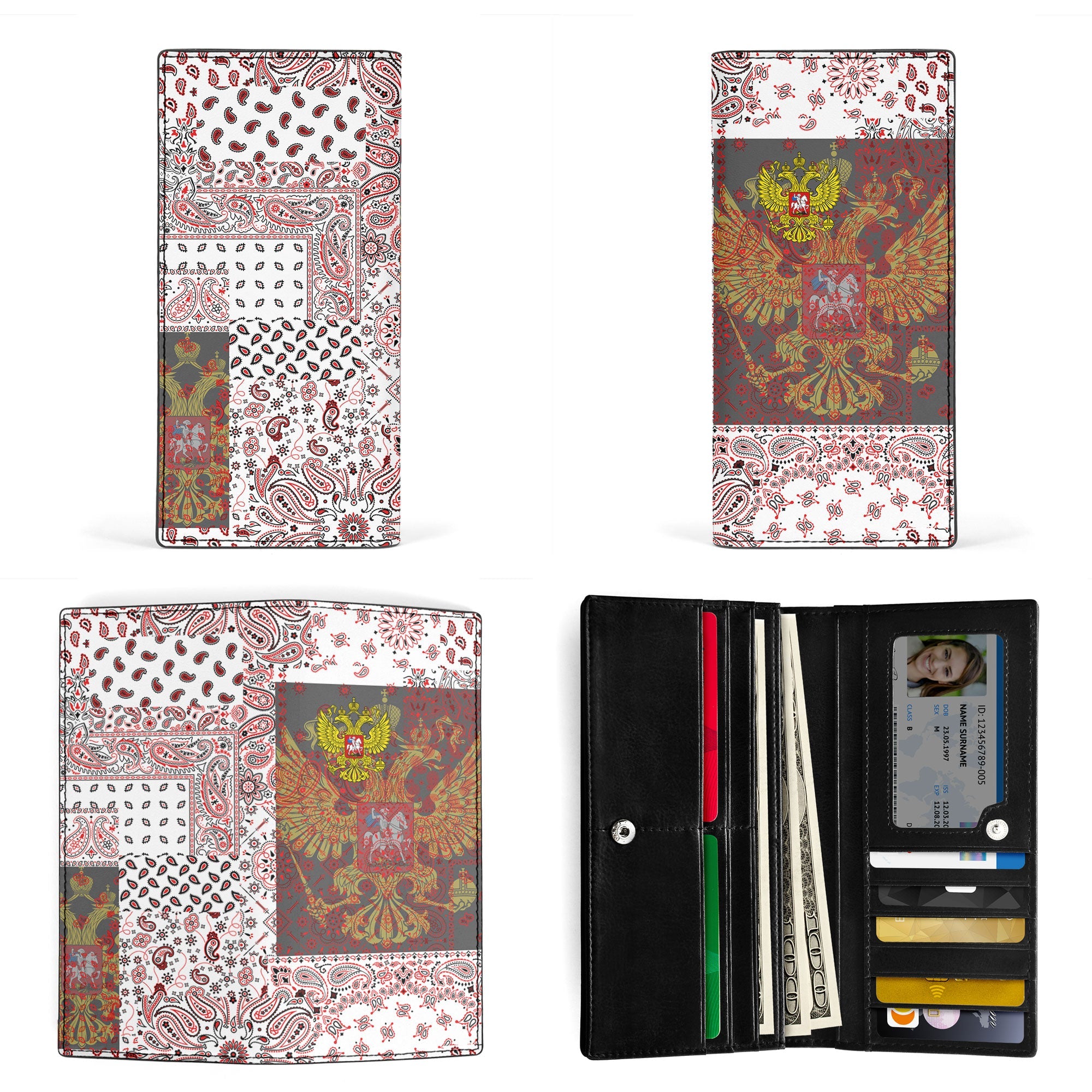 Russia Leather Wallet Paisley Flag And Skull Style 3