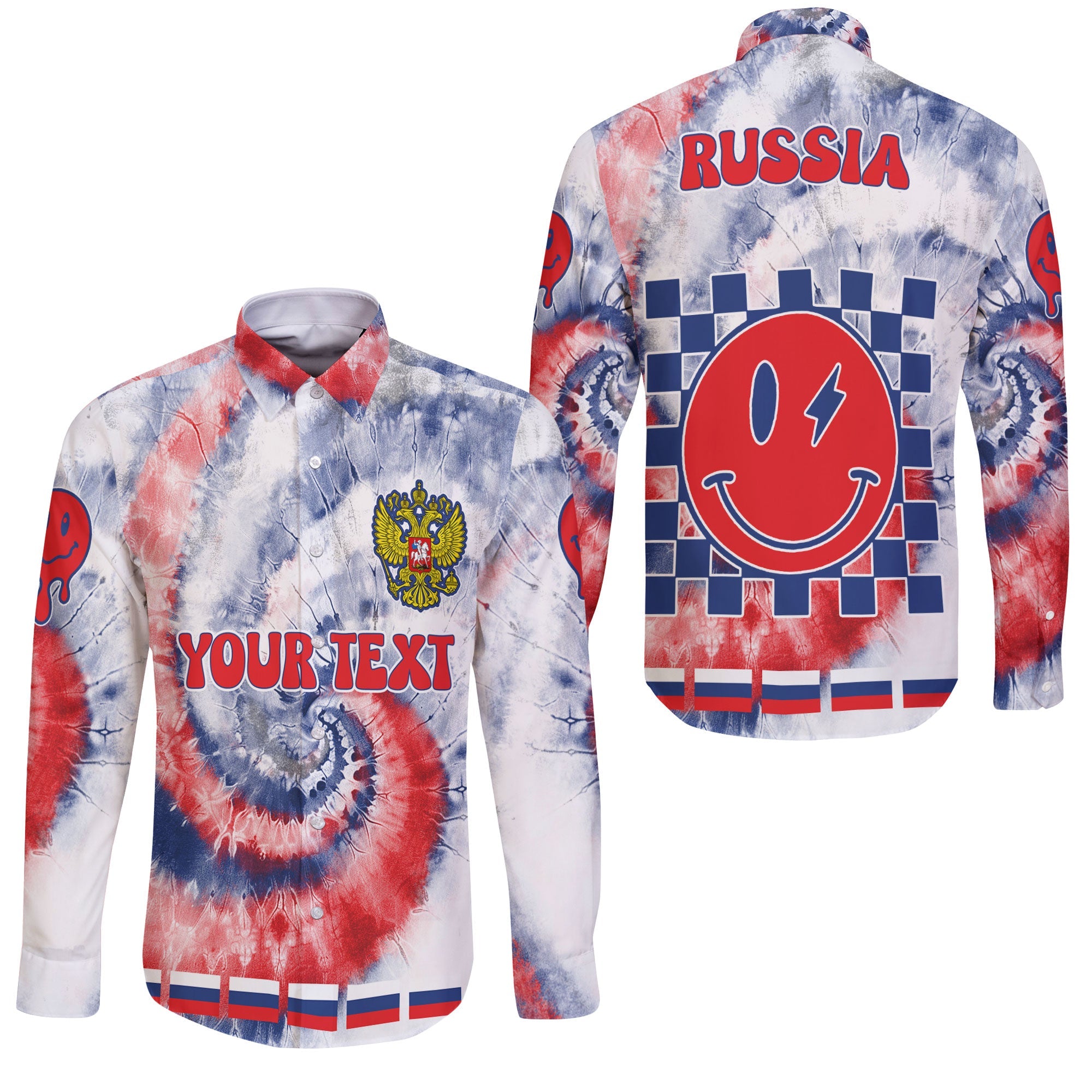 Russia Long Sleeve Button Shirt Custom Tie Dye Style 3