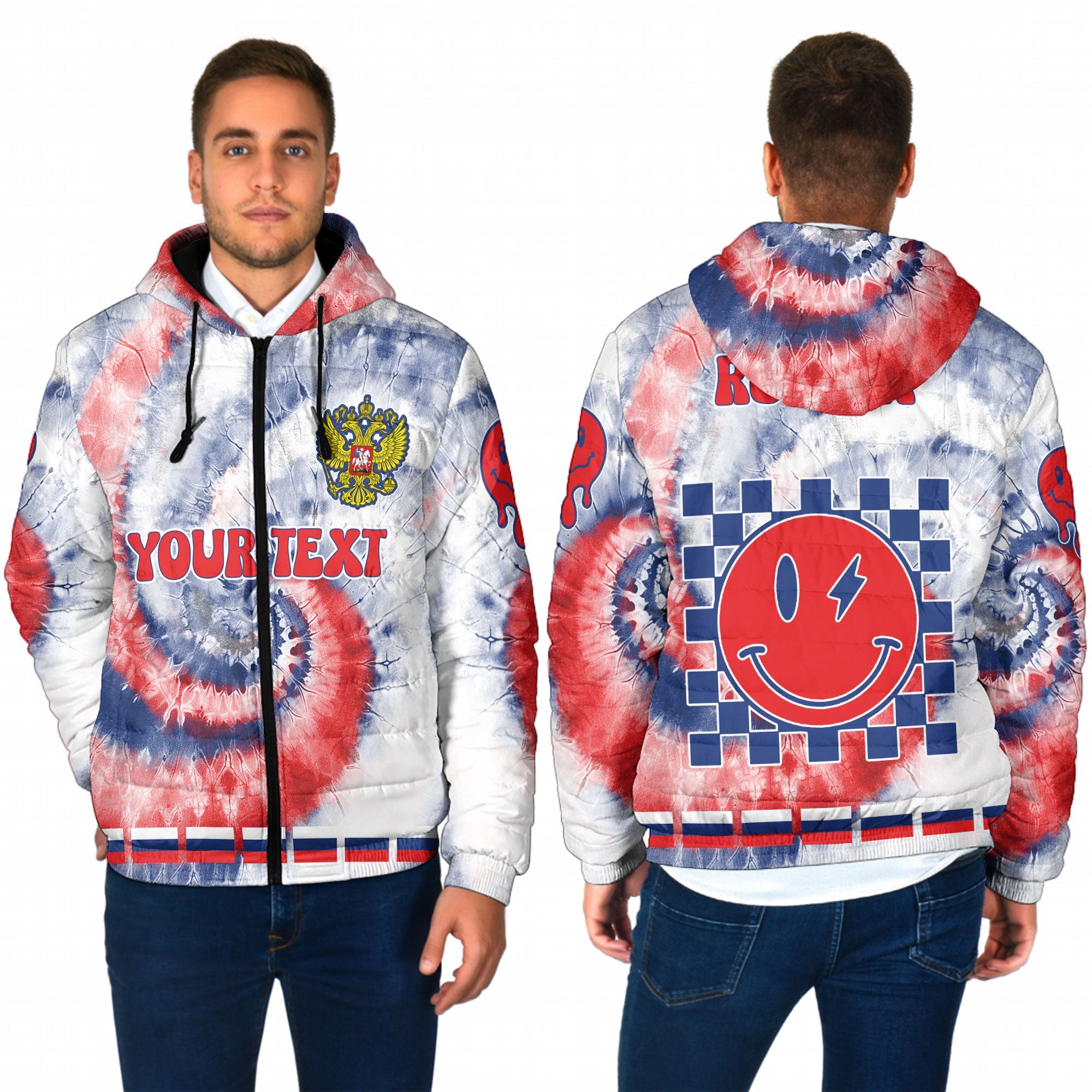 Russia Men Hooded Padded Jacket Custom Tie Dye Style 1