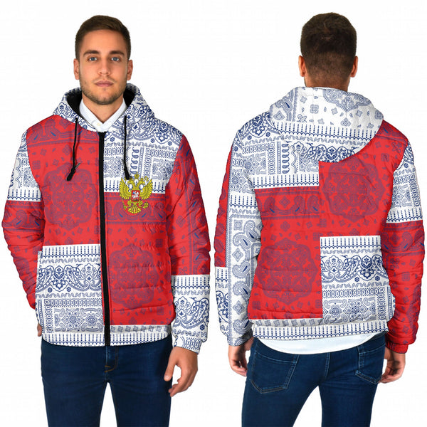 Russia Men Hooded Padded Jacket Flag And Paisley Basic Style 1