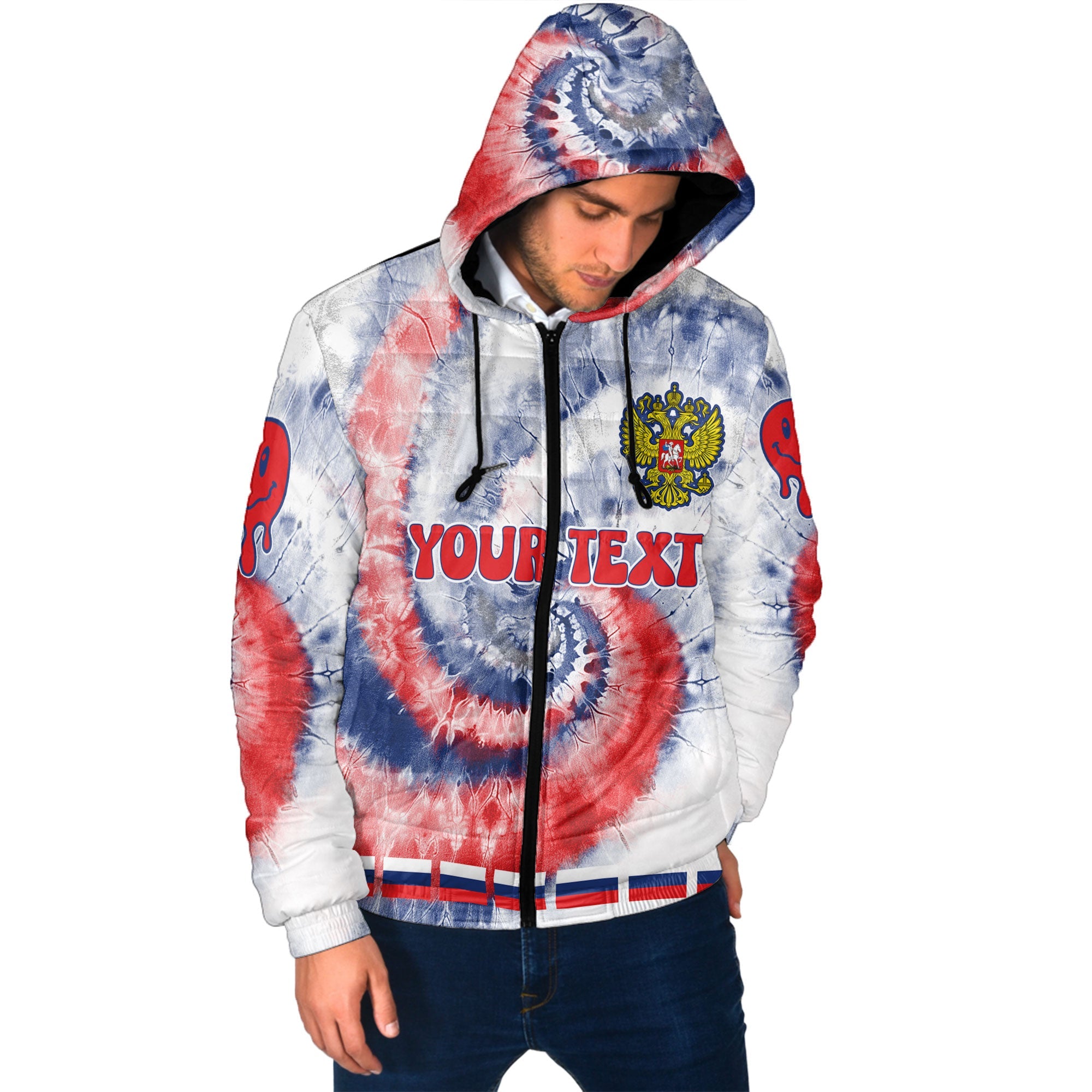 Russia Men Hooded Padded Jacket Custom Tie Dye Style 2