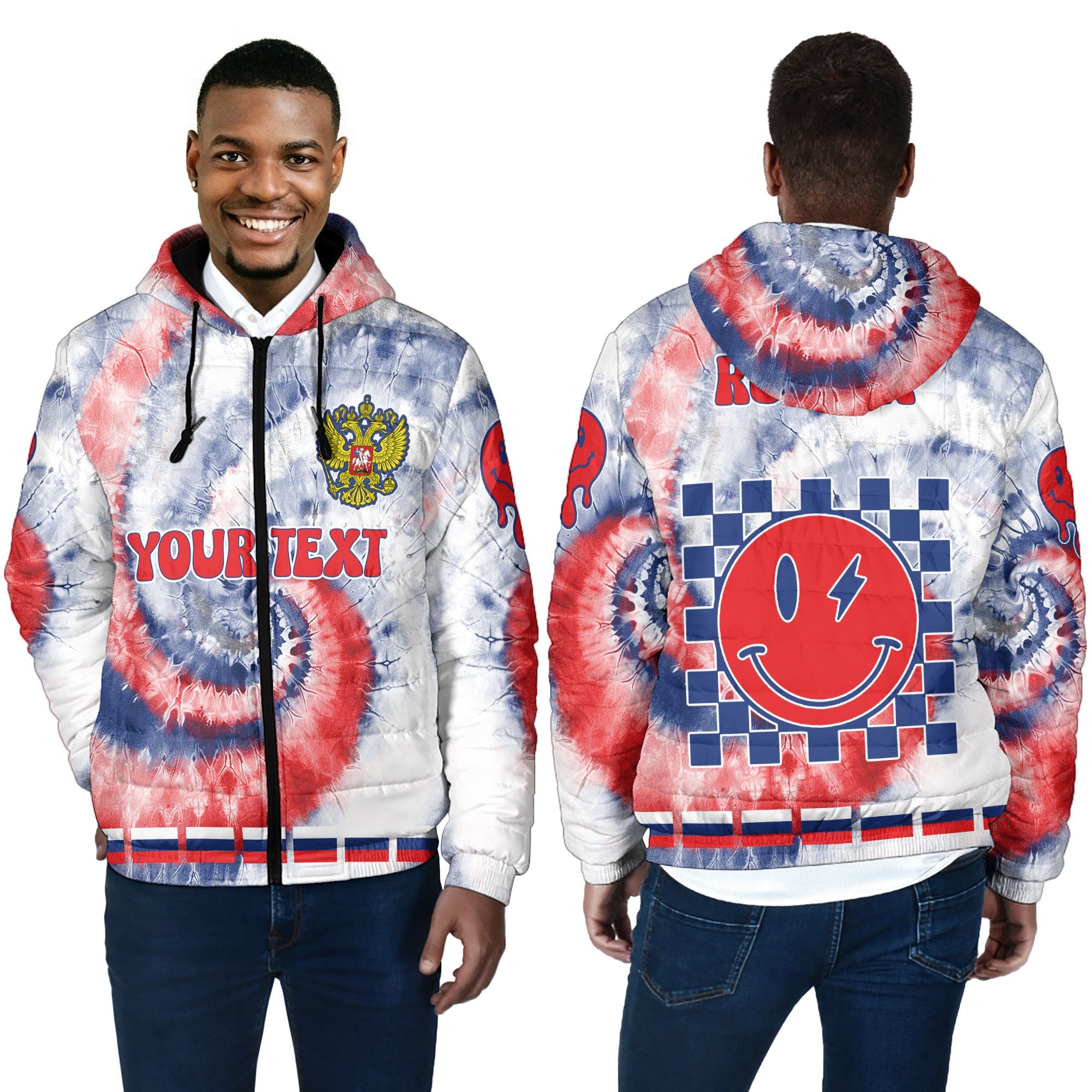 Russia Men Hooded Padded Jacket Custom Tie Dye Style 4