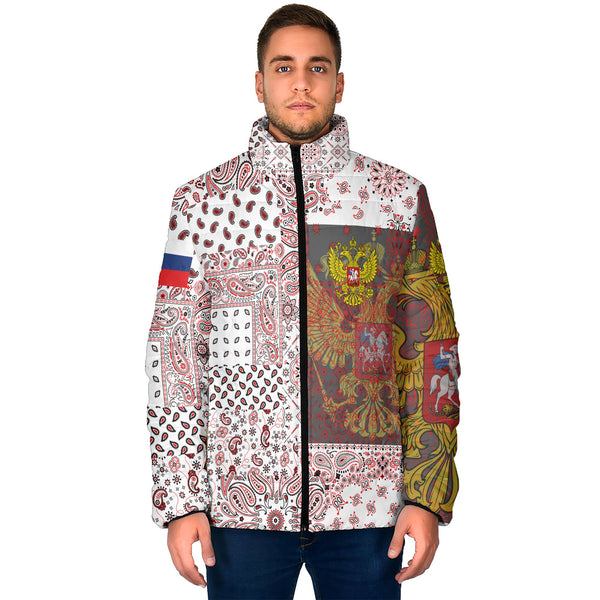 Russia Men Padded Jacket Paisley Flag And Skull Style 1