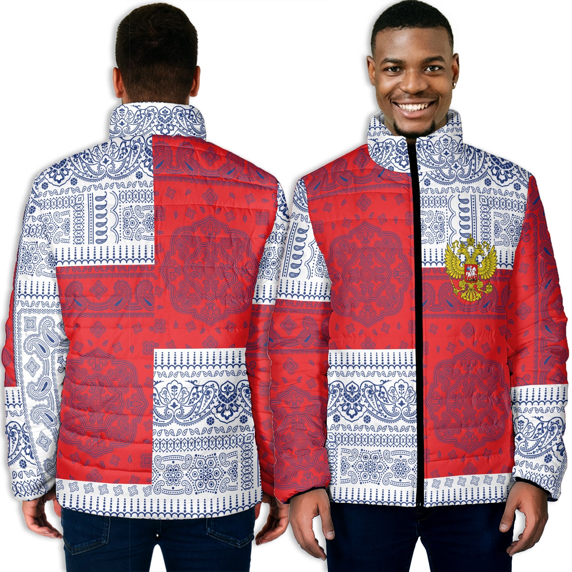 Russia Men Padded Jacket Flag And Paisley Basic Style 3