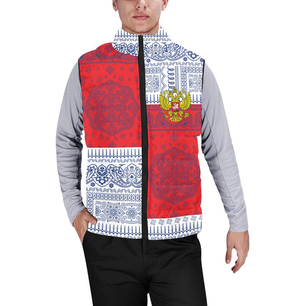 Russia Men Padded Jacket Vest Flag And Paisley Basic Style 1