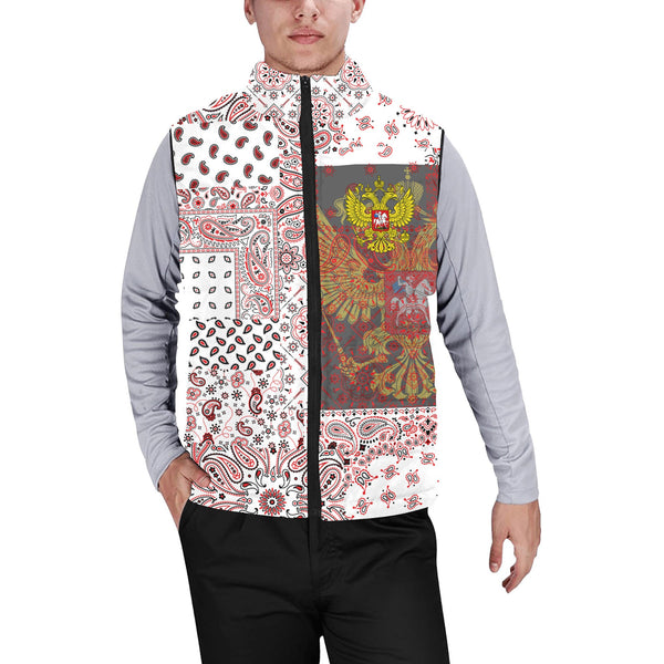 Russia Men Padded Jacket Vest Paisley Flag And Skull Style 1