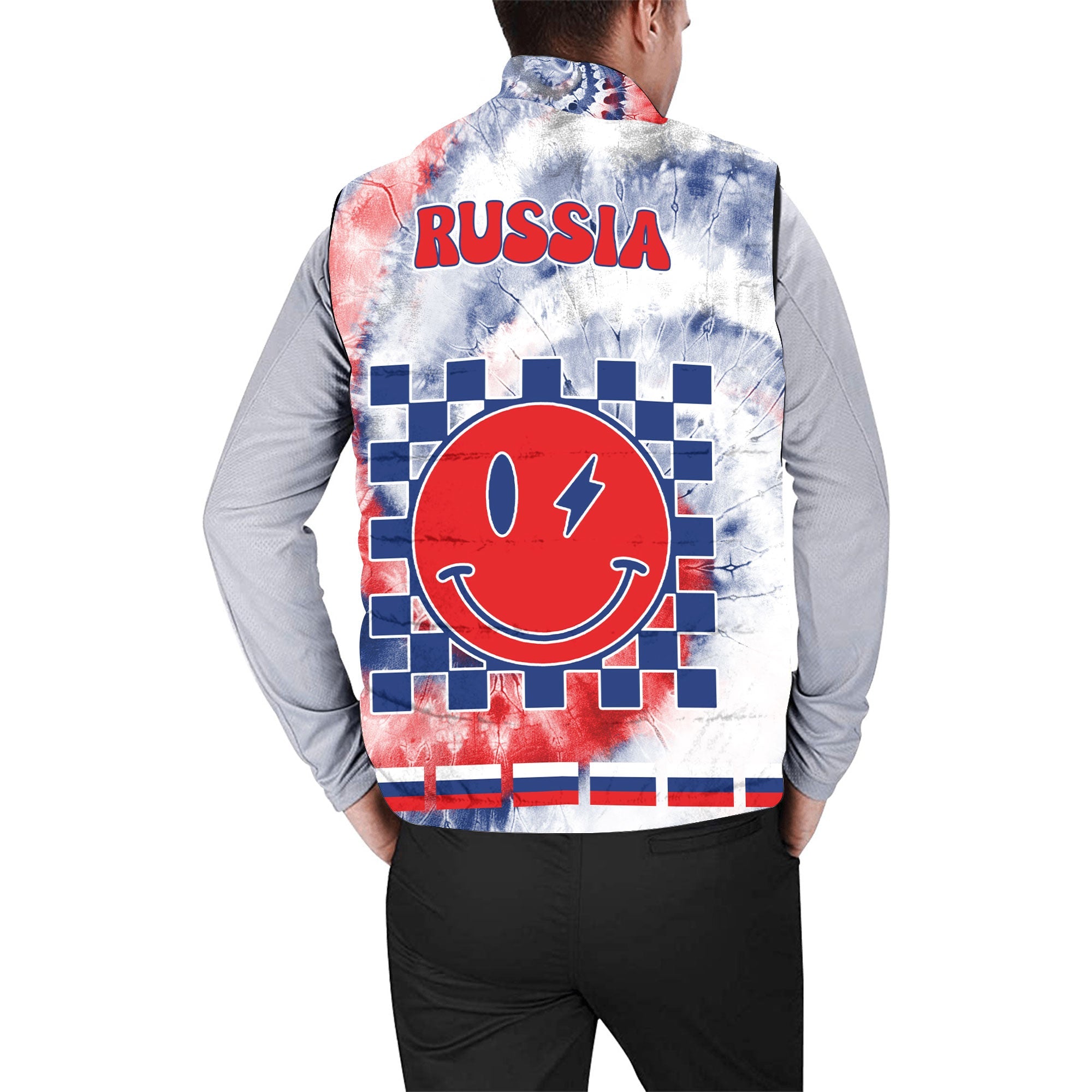 Russia Men Padded Jacket Vest Custom Tie Dye Style 2