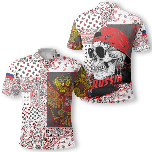 Russia Polo Shirt Paisley Flag And Skull Style 1