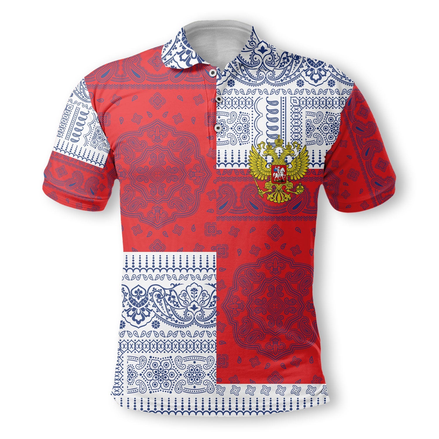 Russia Polo Shirt Flag And Paisley Basic Style 2