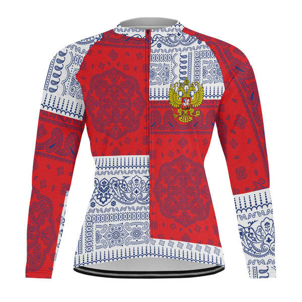 Russia Raglan Men Cycling Jersey Long Sleeve Flag And Paisley Basic Style 1