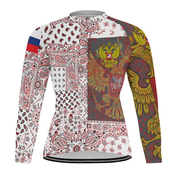 Russia Raglan Men Cycling Jersey Long Sleeve Paisley Flag And Skull Style 1