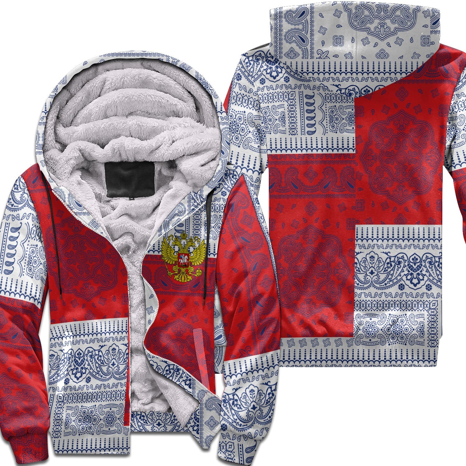 Russia Sherpa Hoodie Flag And Paisley Basic Style 1