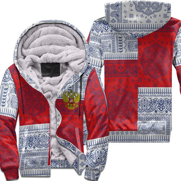 Russia Sherpa Hoodie Flag And Paisley Basic Style 1