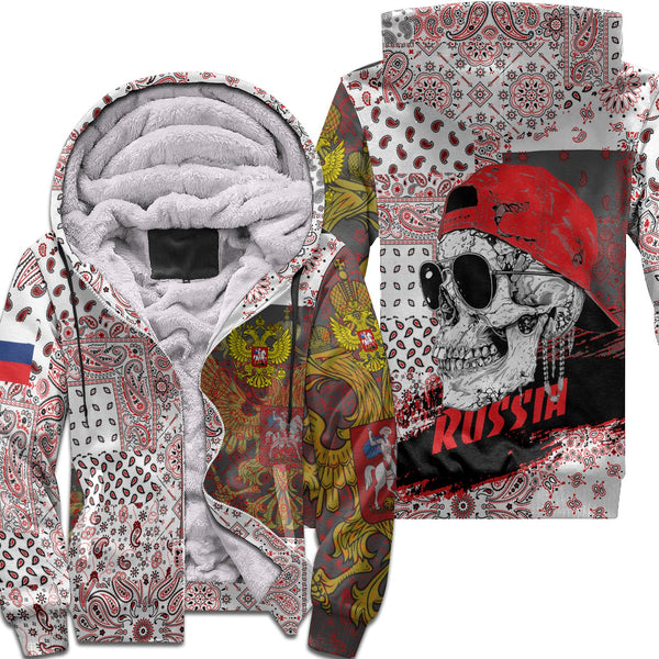 Russia Sherpa Hoodie Paisley Flag And Skull Style 1