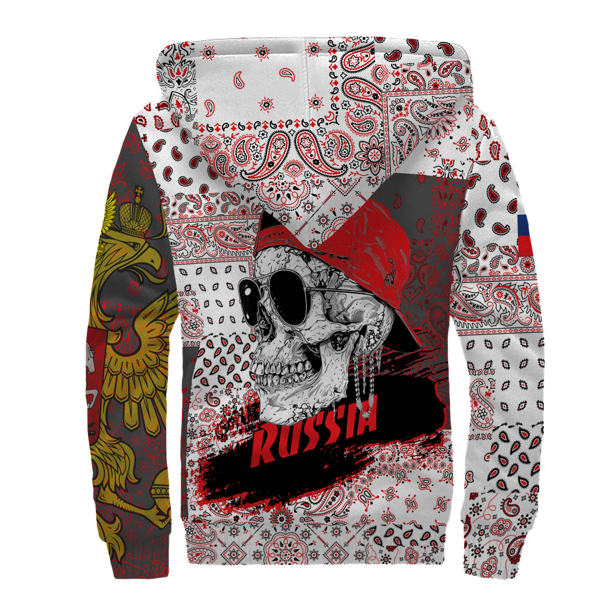 Russia Sherpa Hoodie Paisley Flag And Skull Style 2