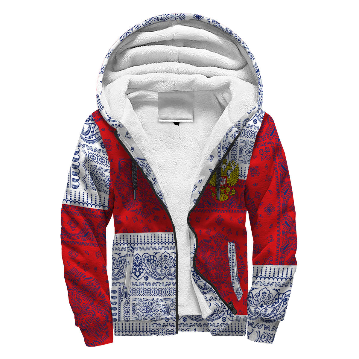 Russia Sherpa Hoodie Flag And Paisley Basic Style 3