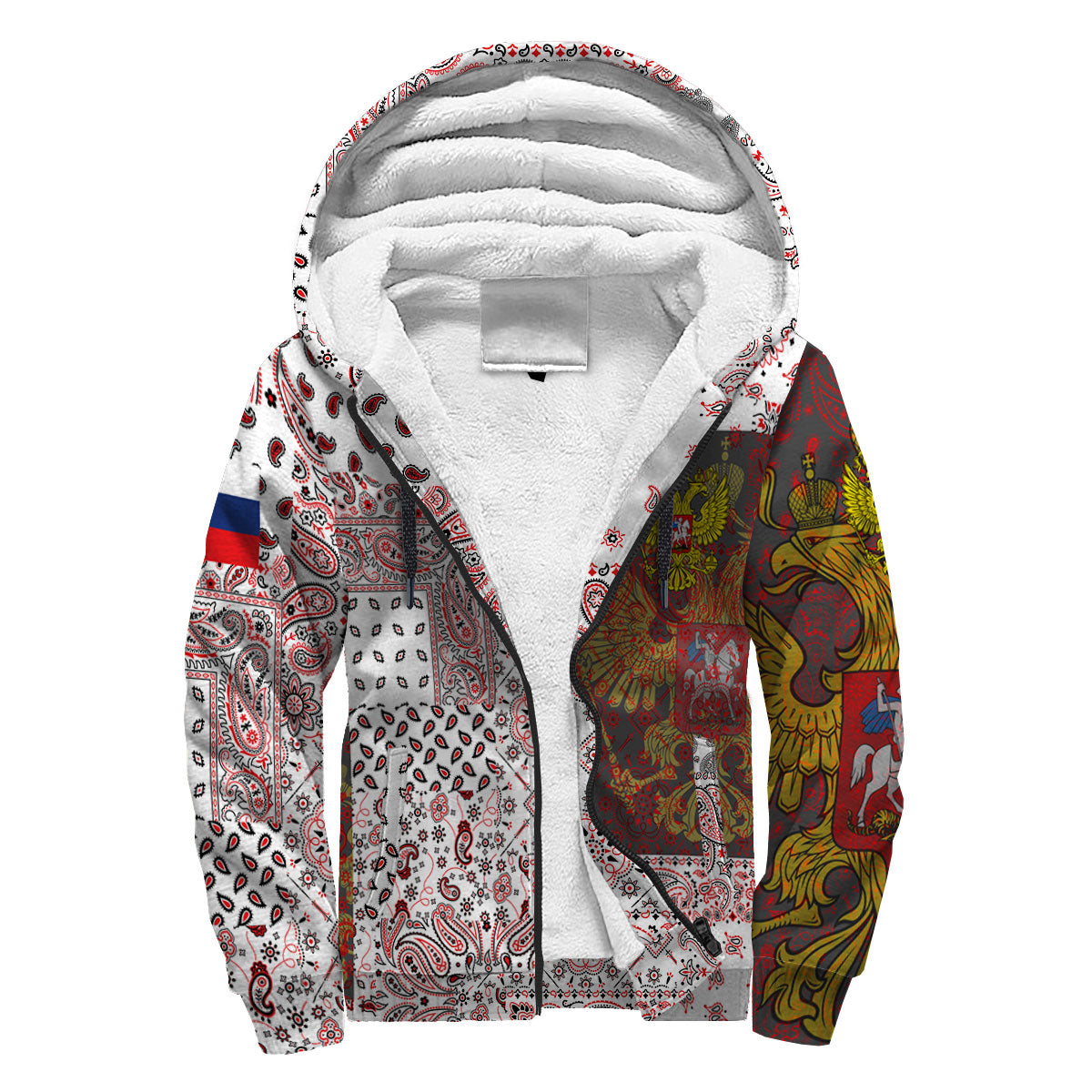 Russia Sherpa Hoodie Paisley Flag And Skull Style 3