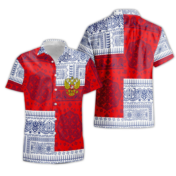 Russia Short Sleeve Shirt Flag And Paisley Basic Style 1