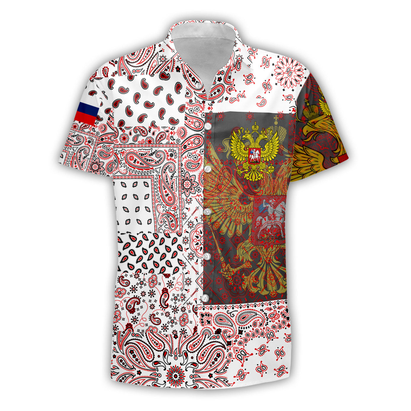 Russia Short Sleeve Shirt Paisley Flag And Skull Style 1