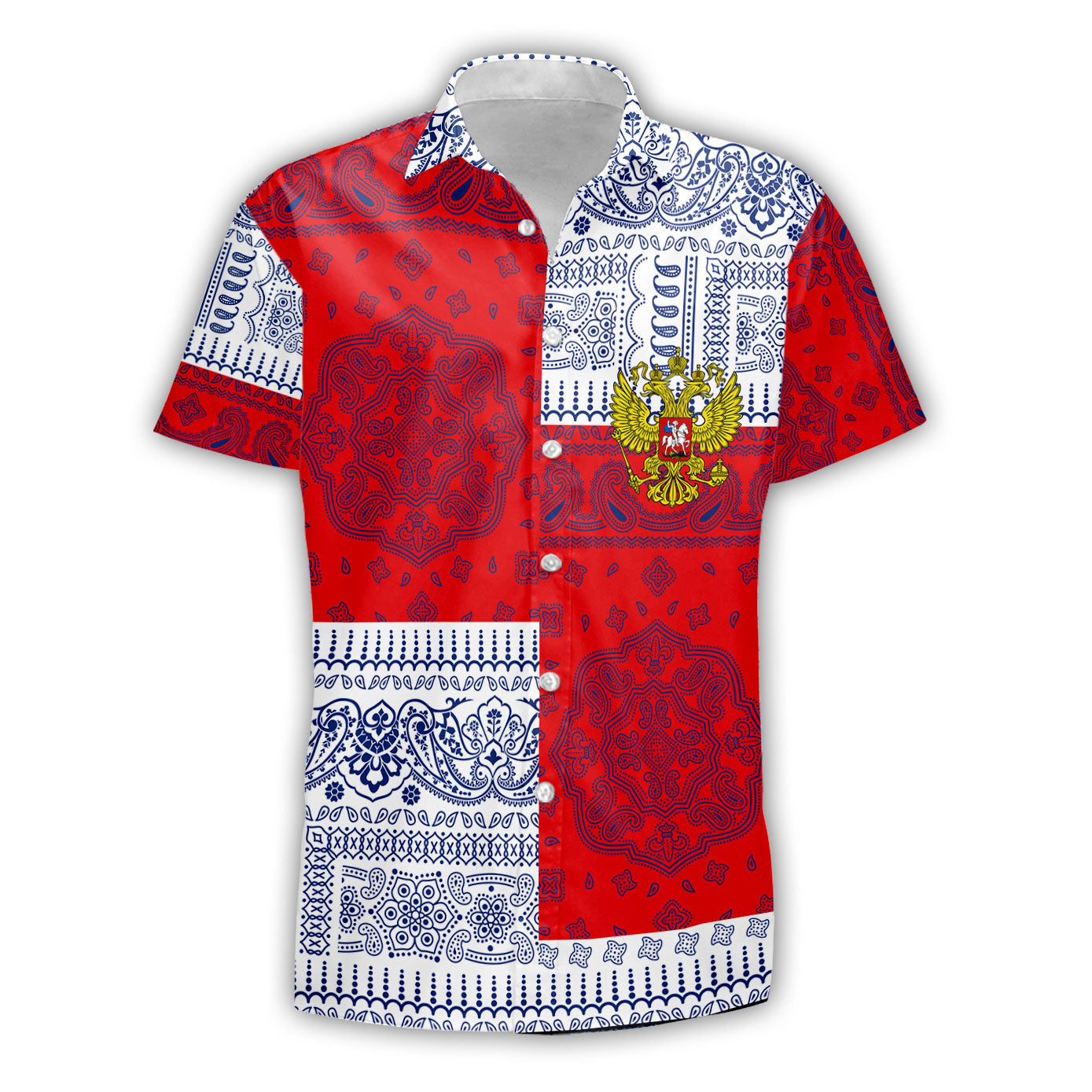 Russia Short Sleeve Shirt Flag And Paisley Basic Style 2