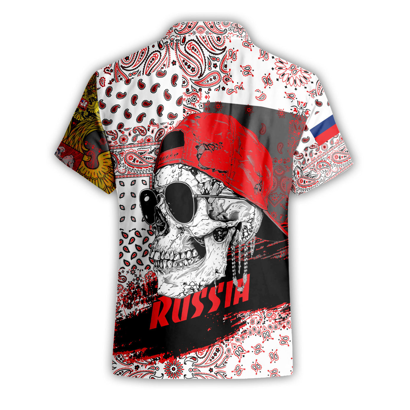 Russia Short Sleeve Shirt Paisley Flag And Skull Style 2