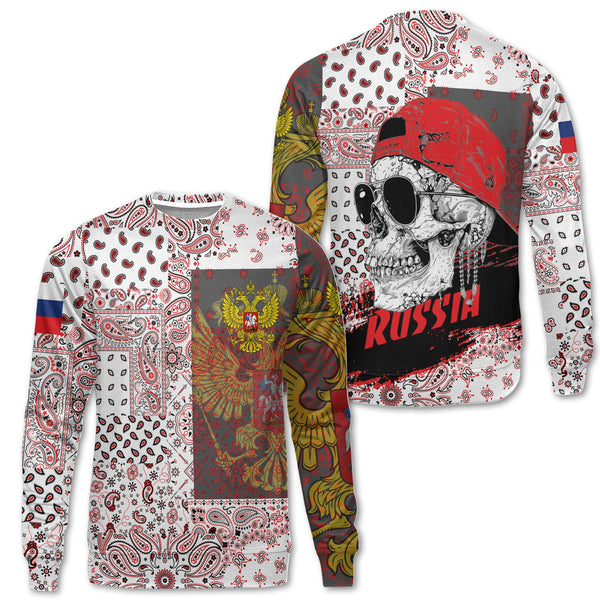 Russia Sweatshirt Paisley Flag And Skull Style 1