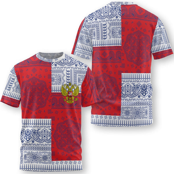 Russia T Shirt Flag And Paisley Basic Style 1