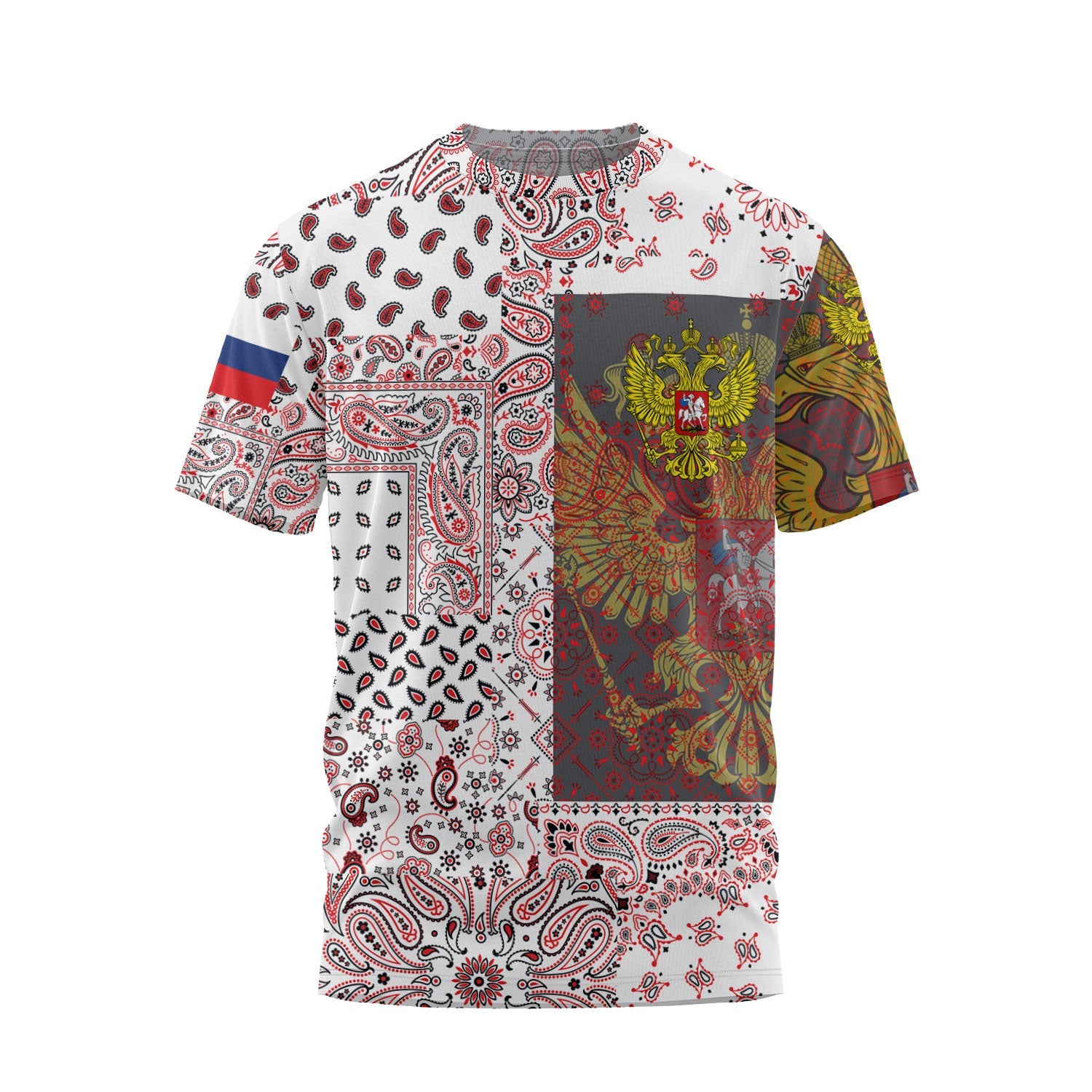 Russia T Shirt Paisley Flag And Skull Style 1