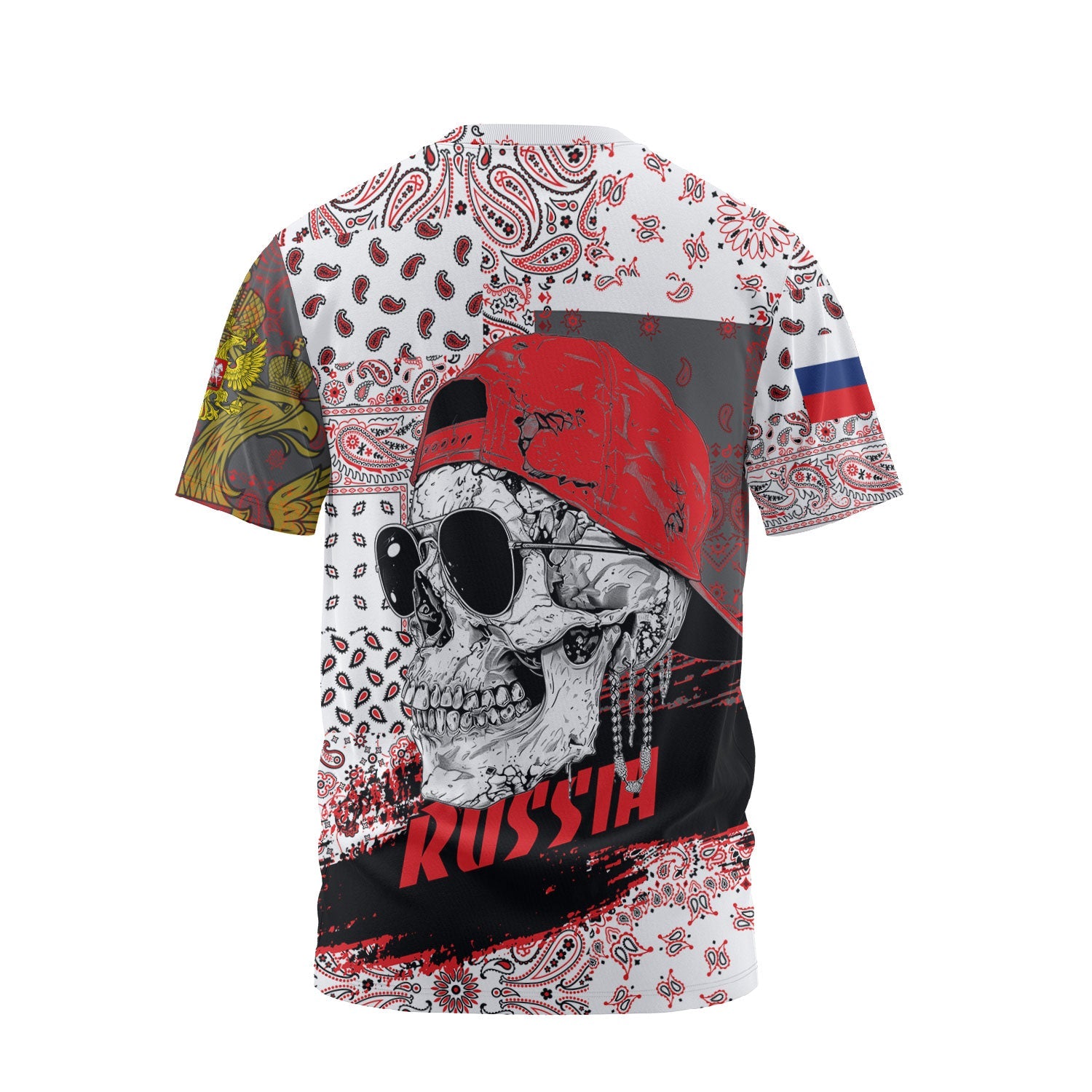 Russia T Shirt Paisley Flag And Skull Style 2