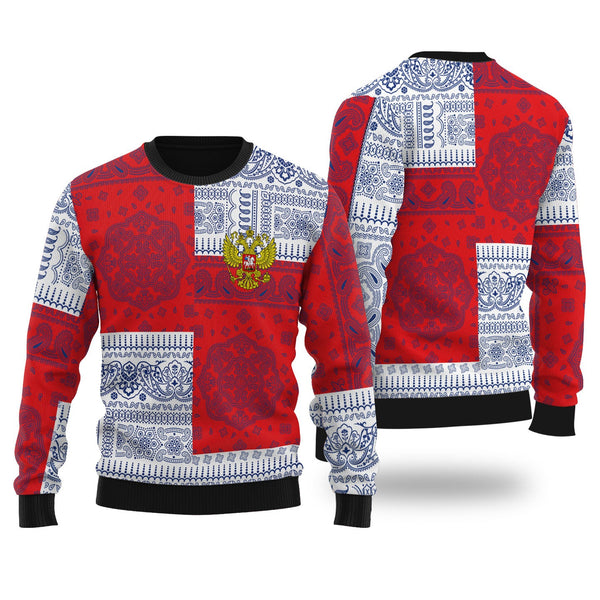 Russia Ugly Sweater Flag And Paisley Basic Style 1