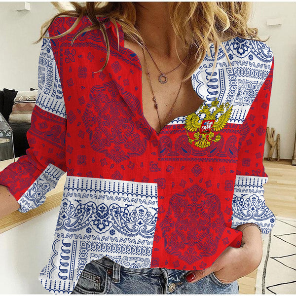 Russia Women Casual Shirt Flag And Paisley Basic Style 1