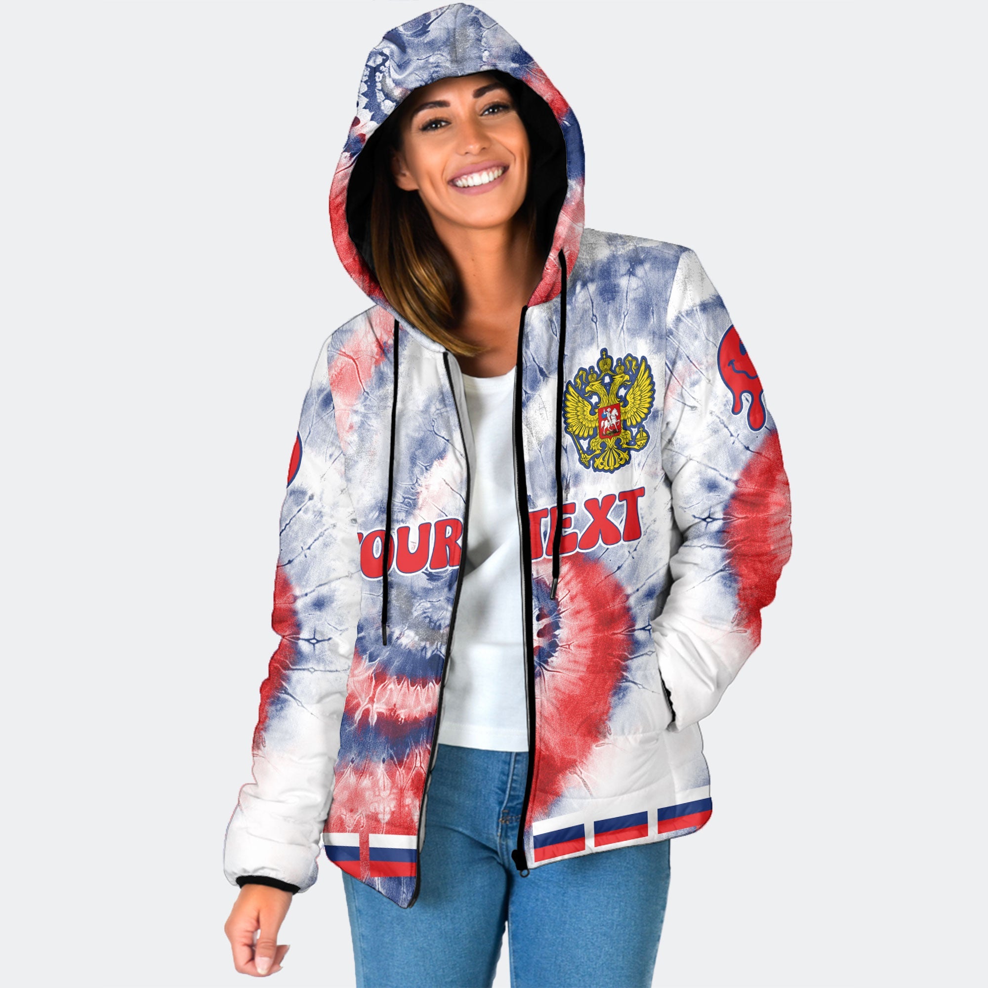 Russia Women Hooded Padded Jacket Custom Tie Dye Style 1