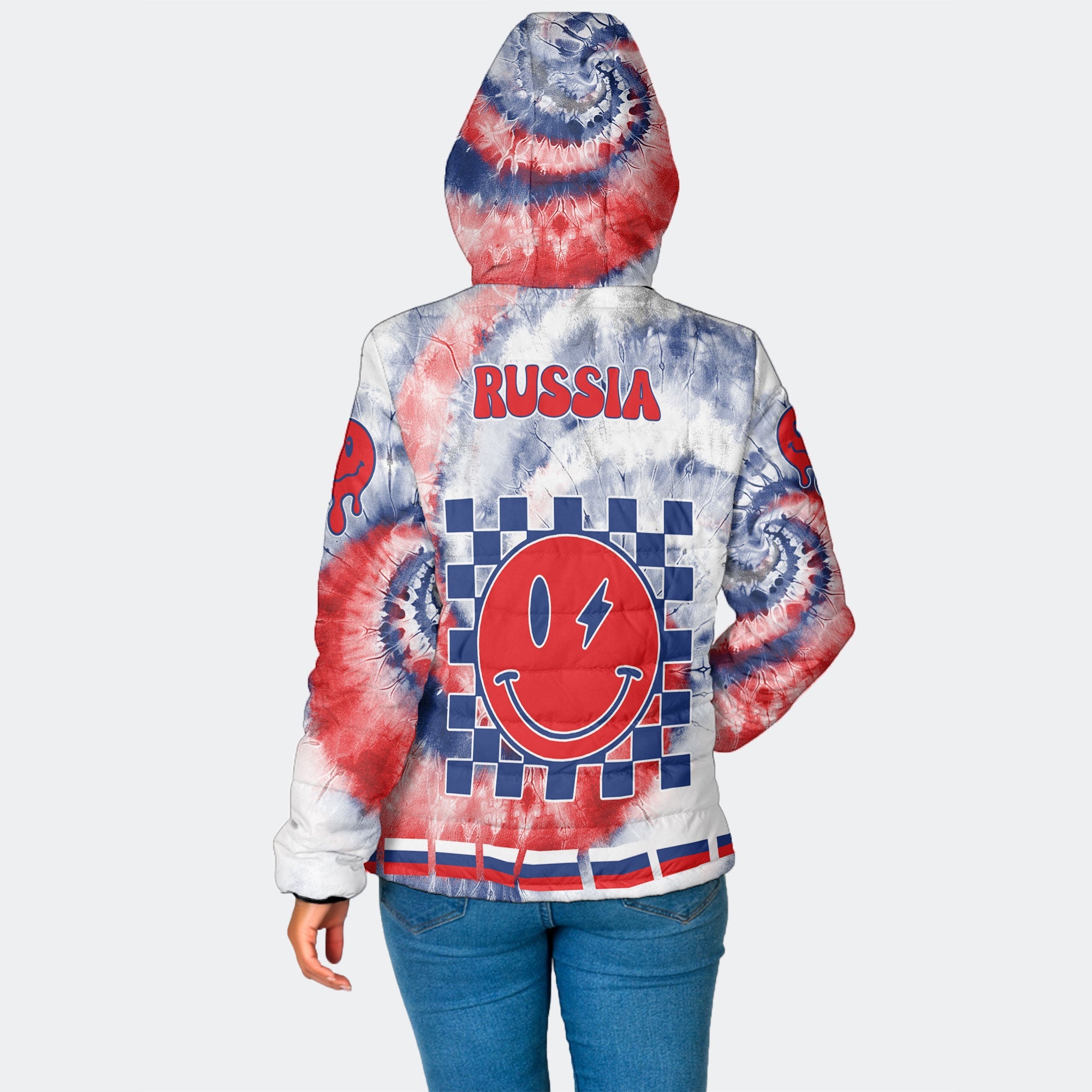 Russia Women Hooded Padded Jacket Custom Tie Dye Style 2