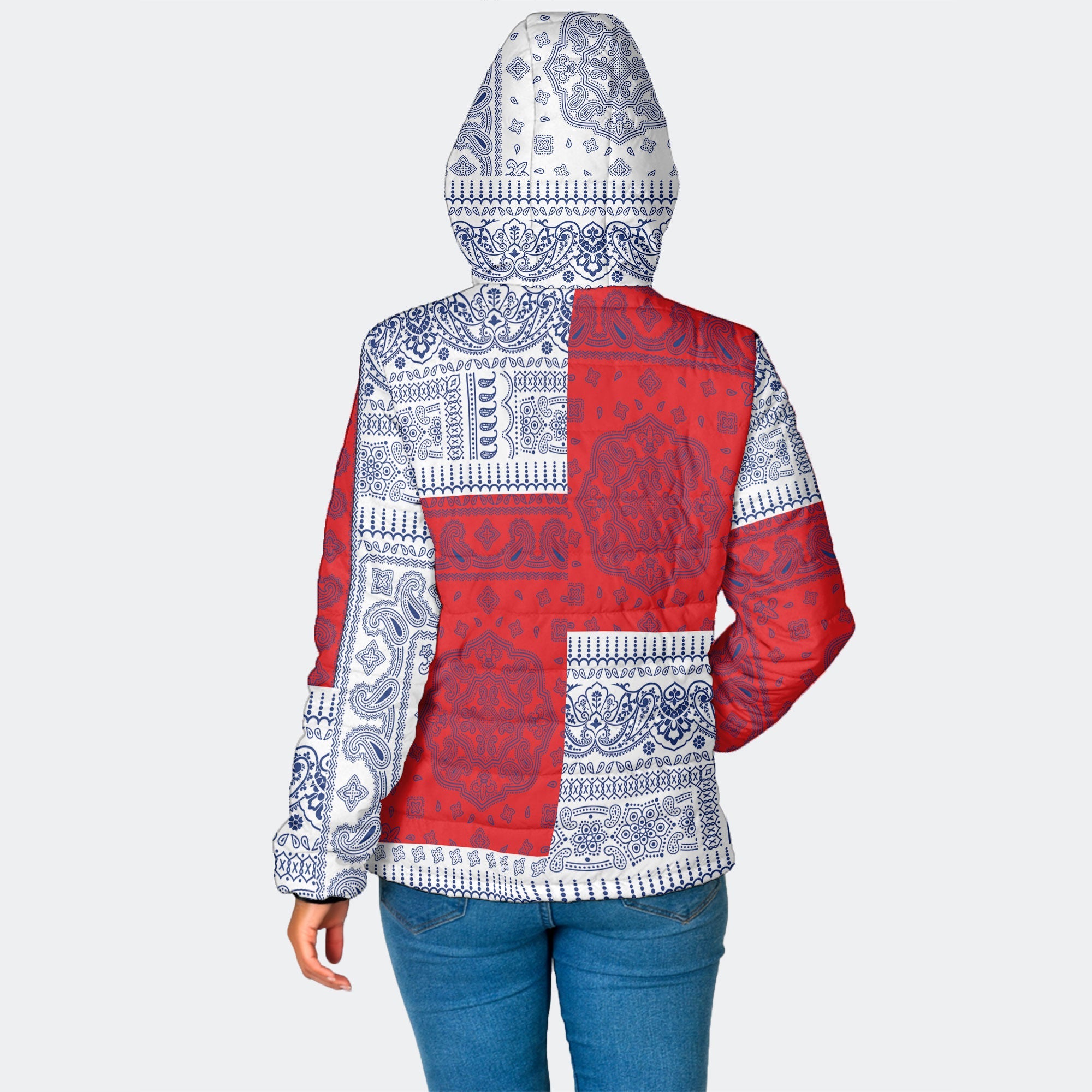 Russia Women Hooded Padded Jacket Flag And Paisley Basic Style 2