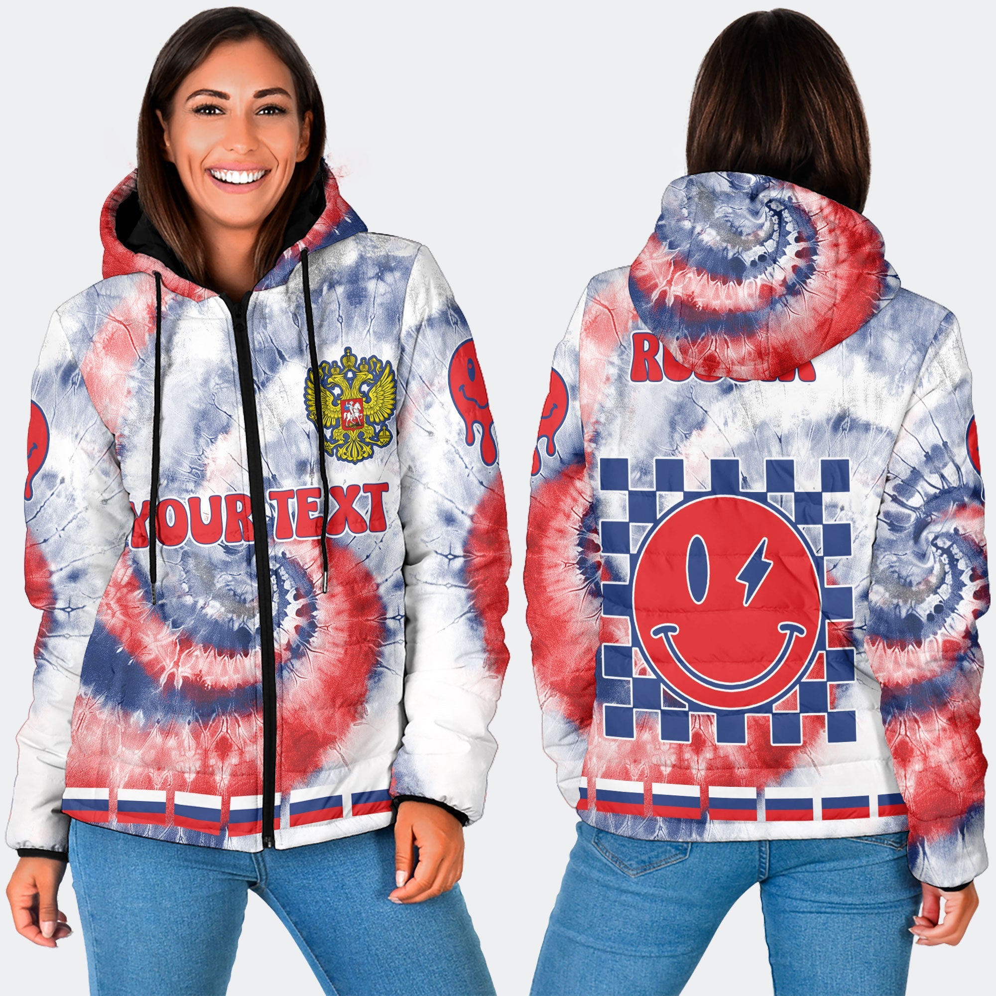 Russia Women Hooded Padded Jacket Custom Tie Dye Style 3