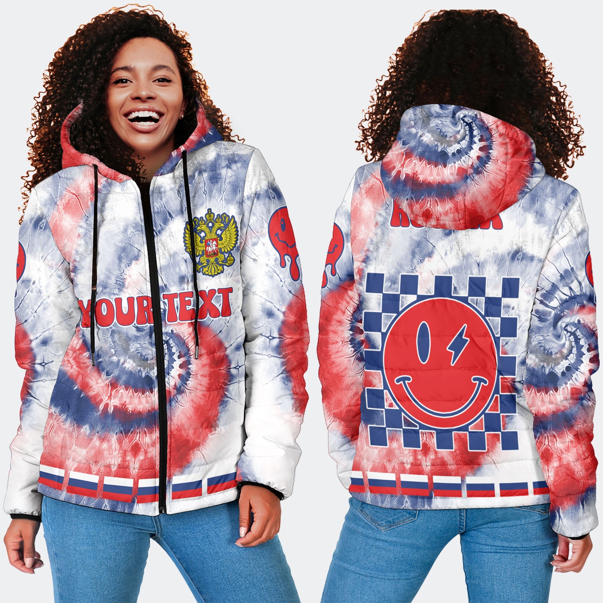 Russia Women Hooded Padded Jacket Custom Tie Dye Style 4