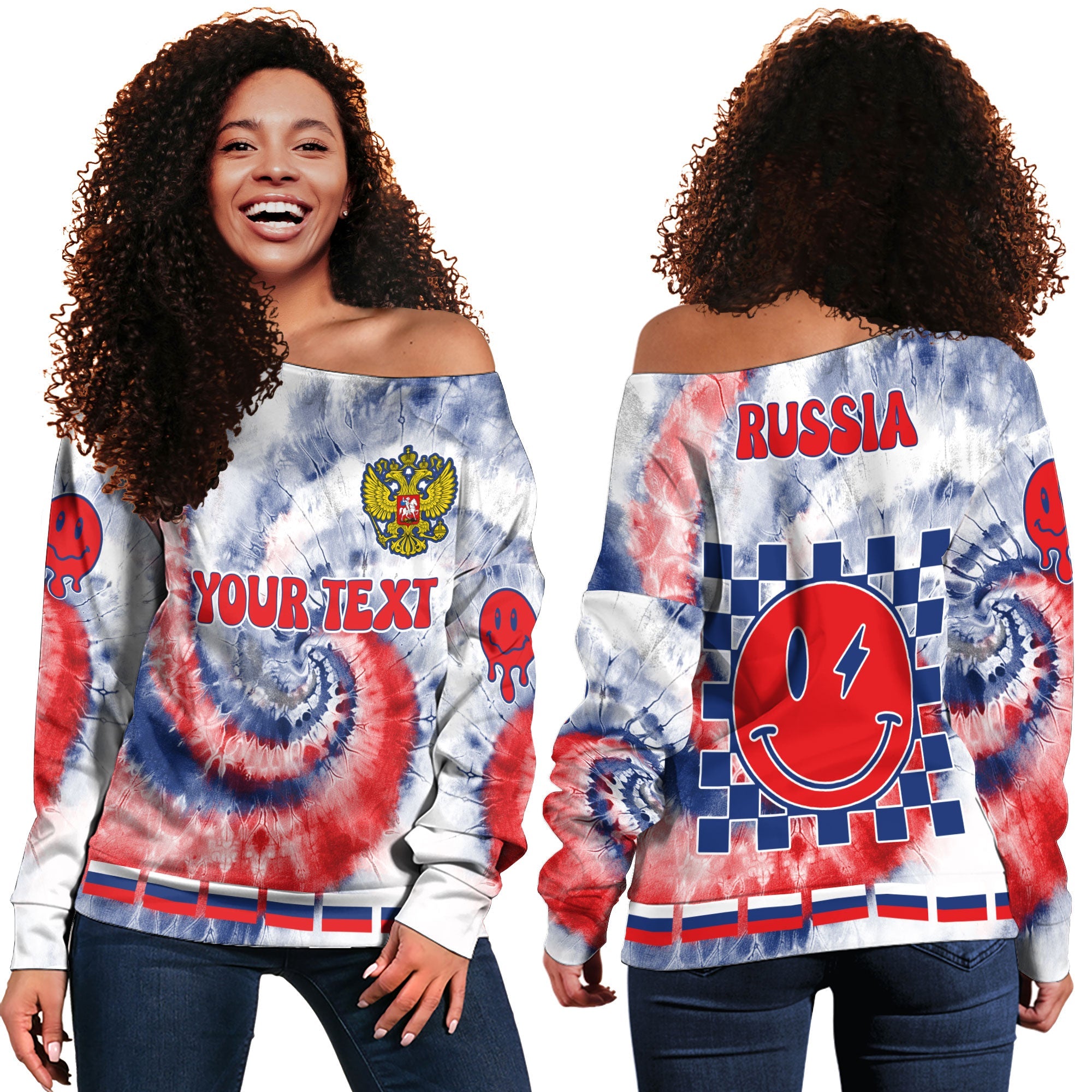 Russia Women Off Shoulder Sweatshirt Custom Tie Dye Style 2