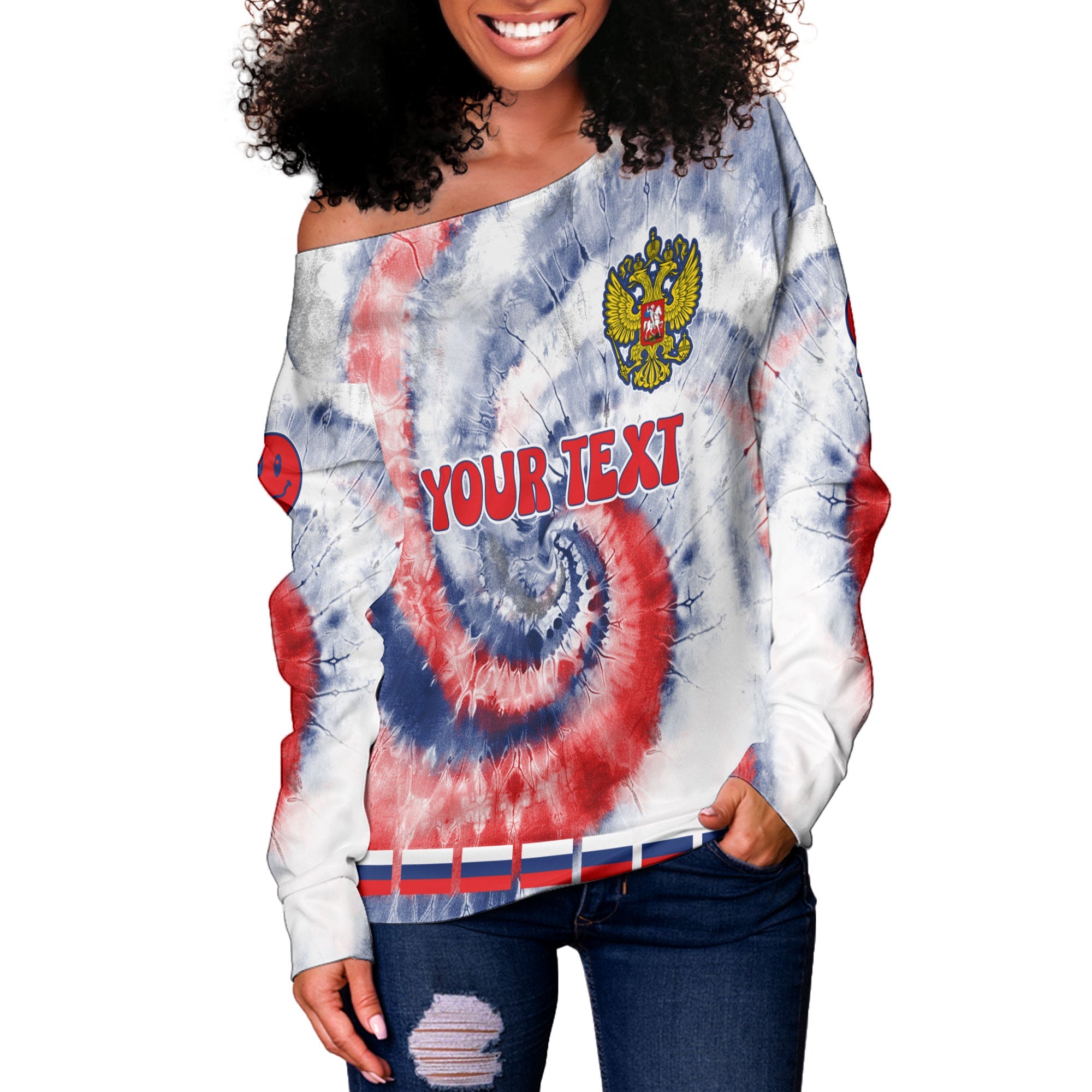 Russia Women Off Shoulder Sweatshirt Custom Tie Dye Style 3