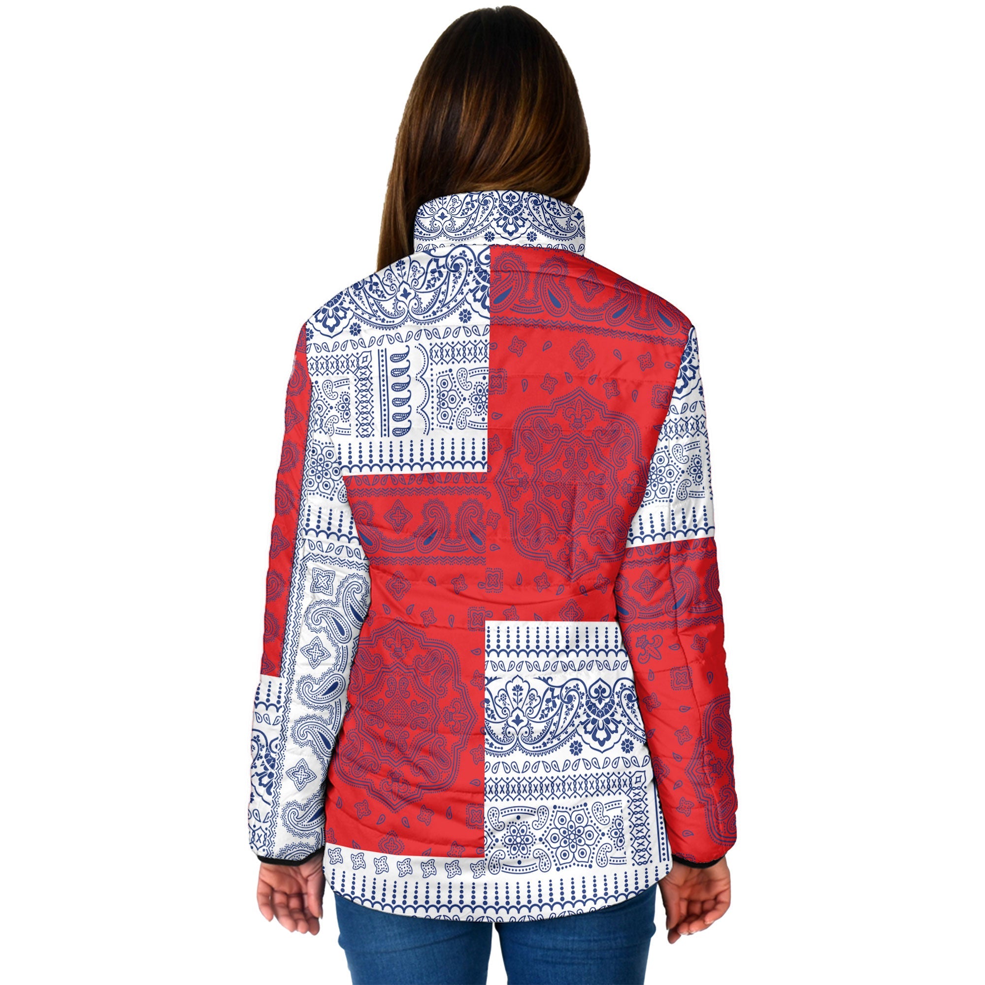 Russia Women Padded Jacket Flag And Paisley Basic Style 2