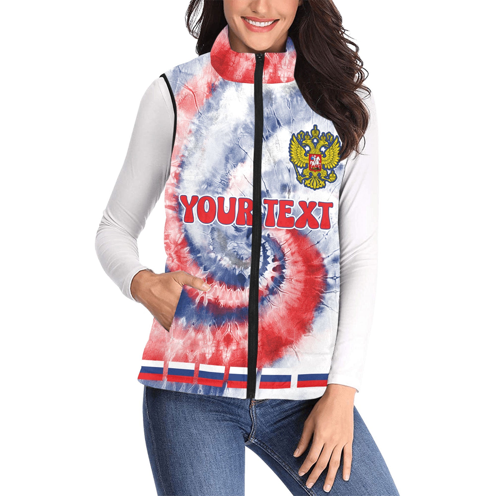 Russia Women Padded Jacket Vest Custom Tie Dye Style 1