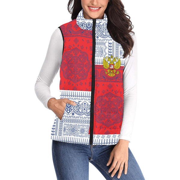 Russia Women Padded Jacket Vest Flag And Paisley Basic Style 1