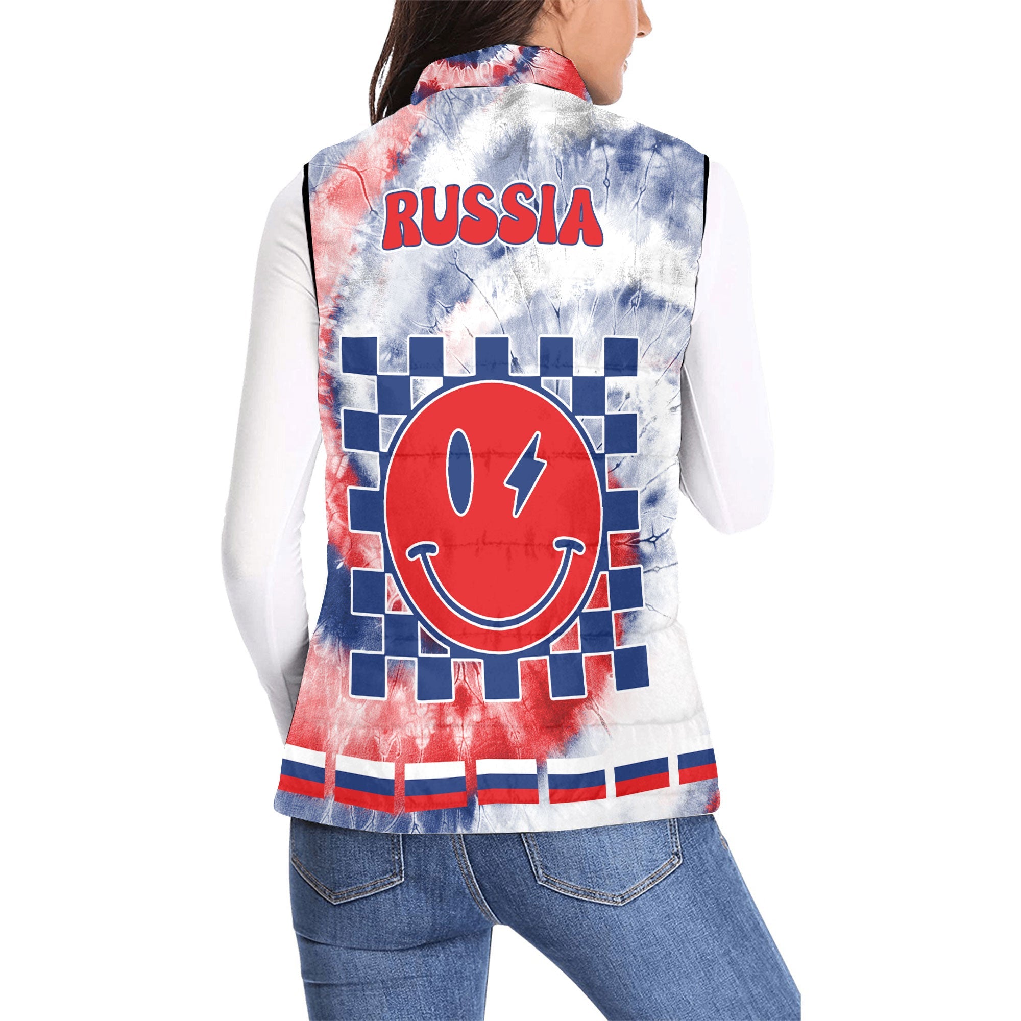 Russia Women Padded Jacket Vest Custom Tie Dye Style 2