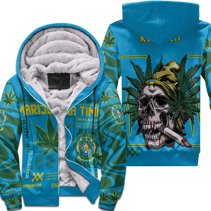 Rwanda Sherpa Hoodie Flag & Coat Of Arms Marijuanas Style